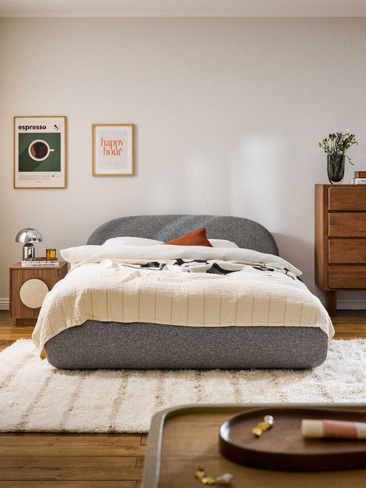 Alba Bed in Bouclé, Upholstered