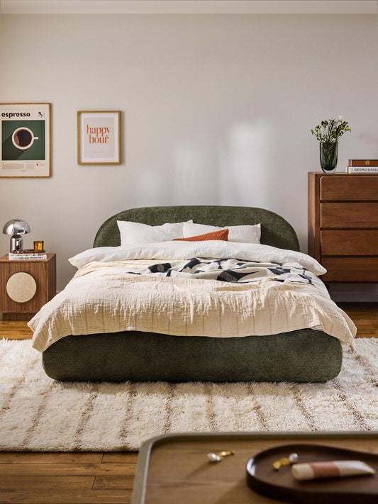 Alba Bed in Teddy Bouclé, Upholstered