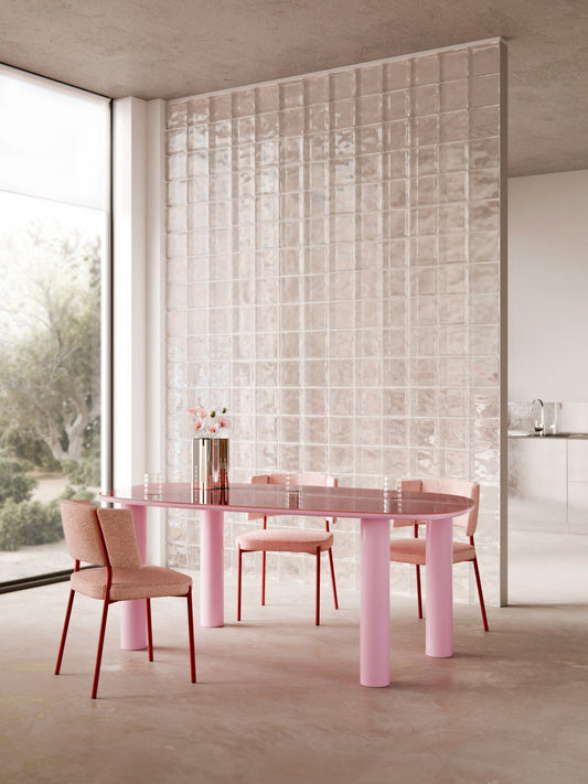 Beni Organic Dining Table with Glass Top, Measuring 200 x 110 cm