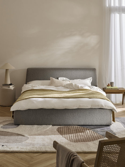 Cloud Upholstered Bed in Bouclé with Storage