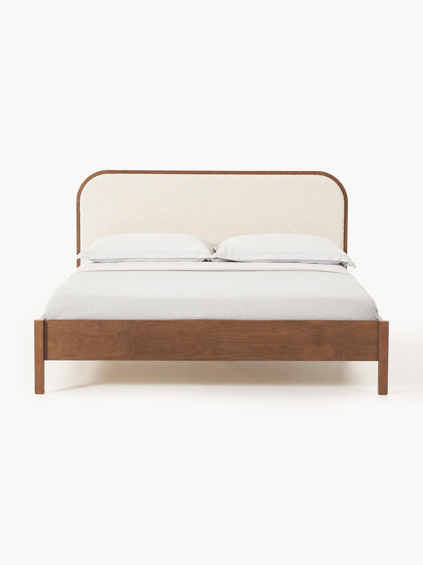 Jones Wooden Bedstead with Bouclé Headboard