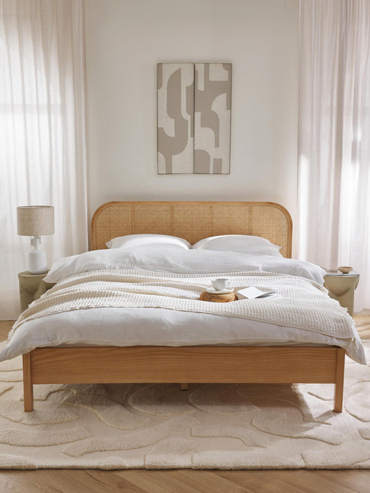 Jones Wooden Bedstead with Vienna Cane Headboard