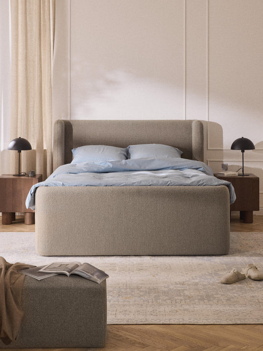Perla Box Spring Bed, Bouclé, with Storage