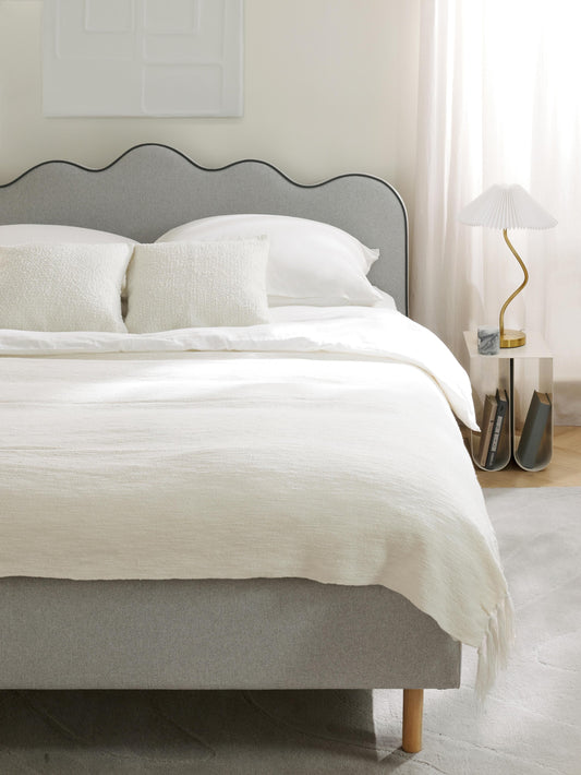Romy Upholstered Bed Frame, Wavy Headboard