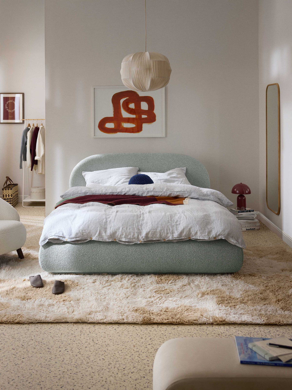 Alba Bed in Bouclé, Upholstered