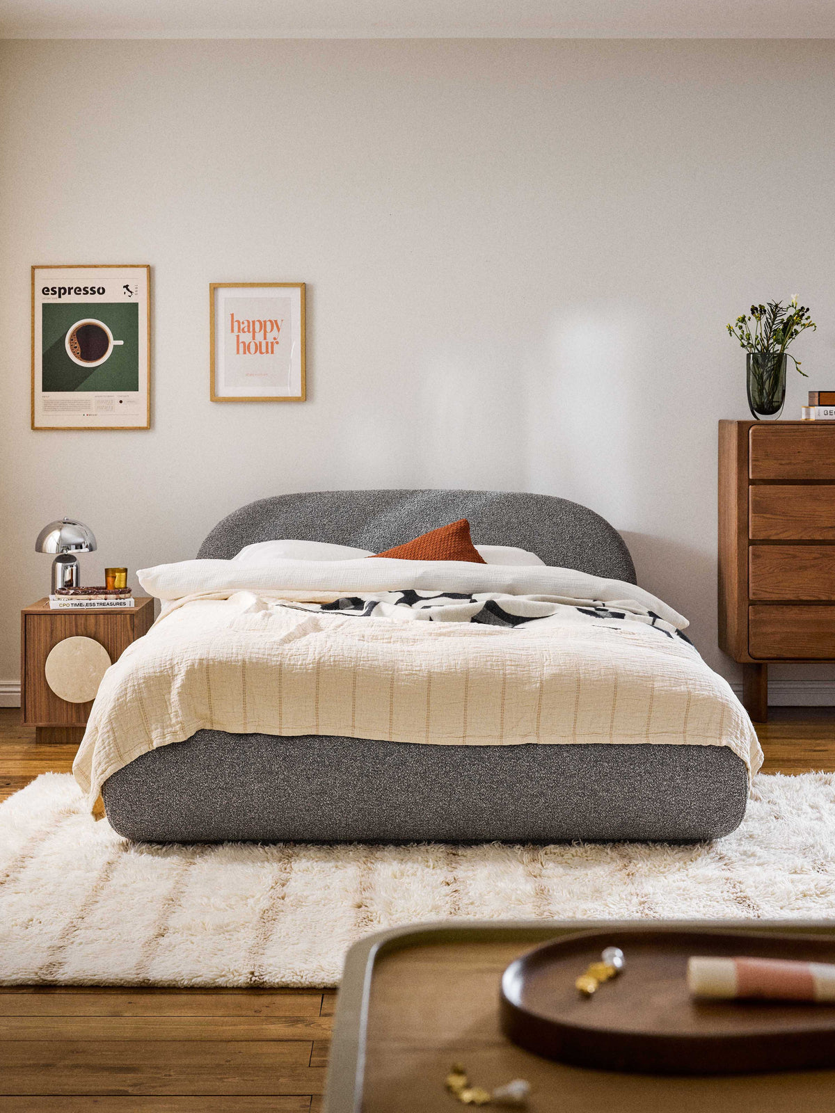 Alba Bed in Bouclé, Upholstered