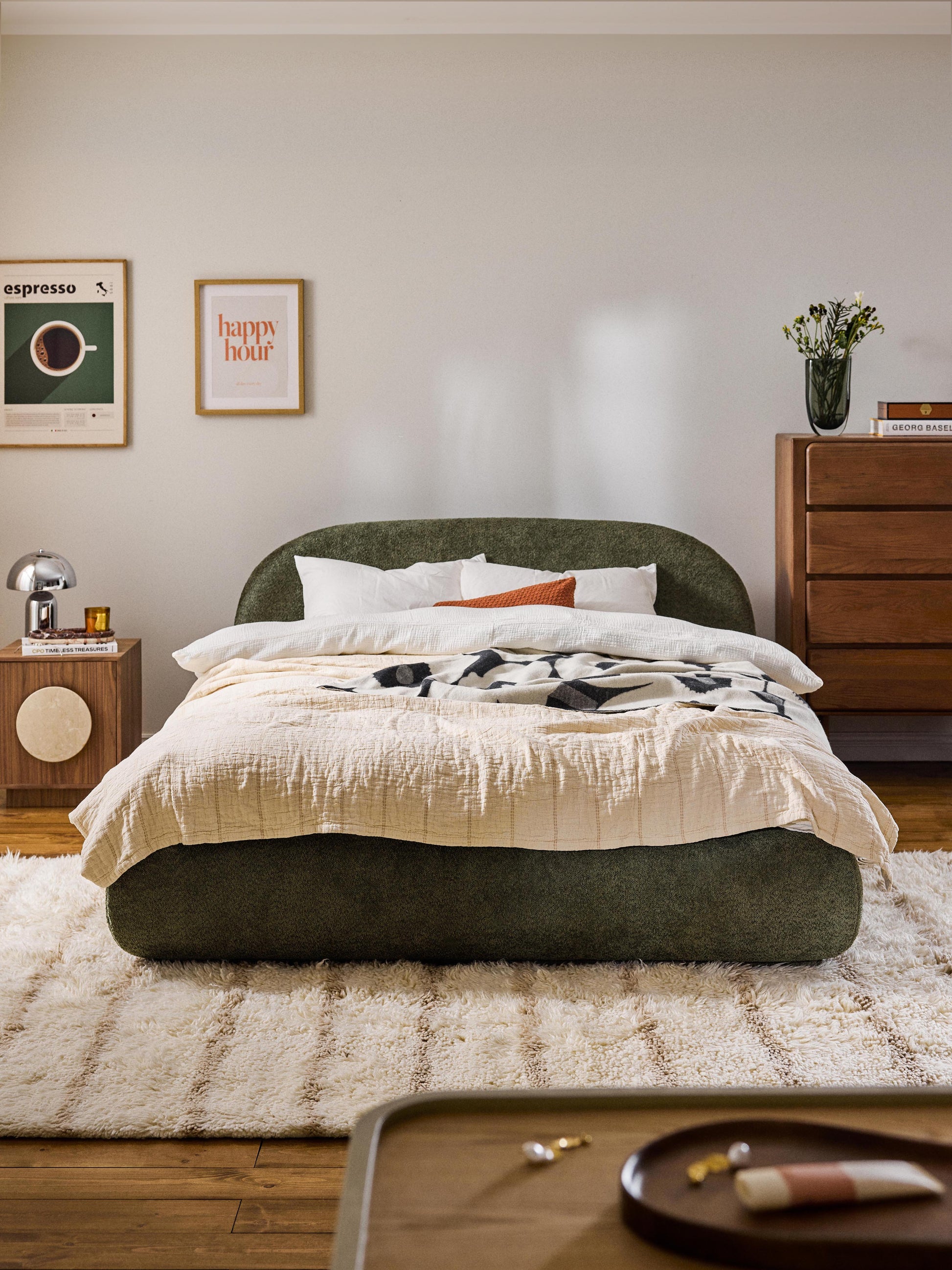 Alba Bed in Teddy Bouclé, Upholstered