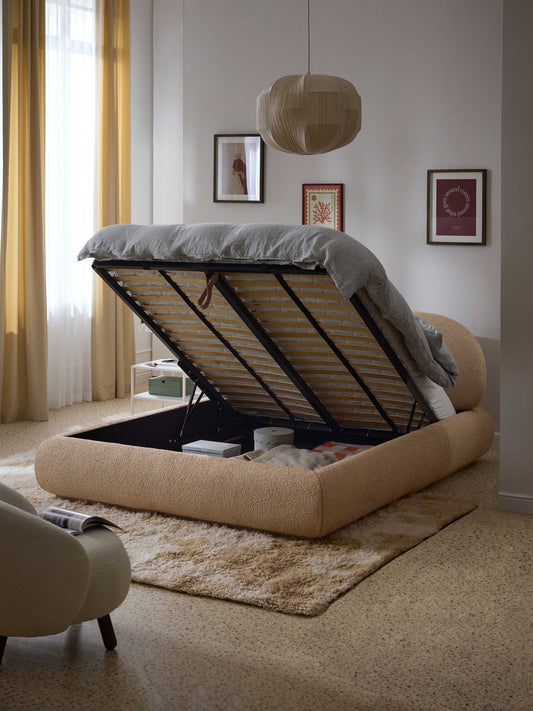 Alba Upholstered Bed in Bouclé with Storage