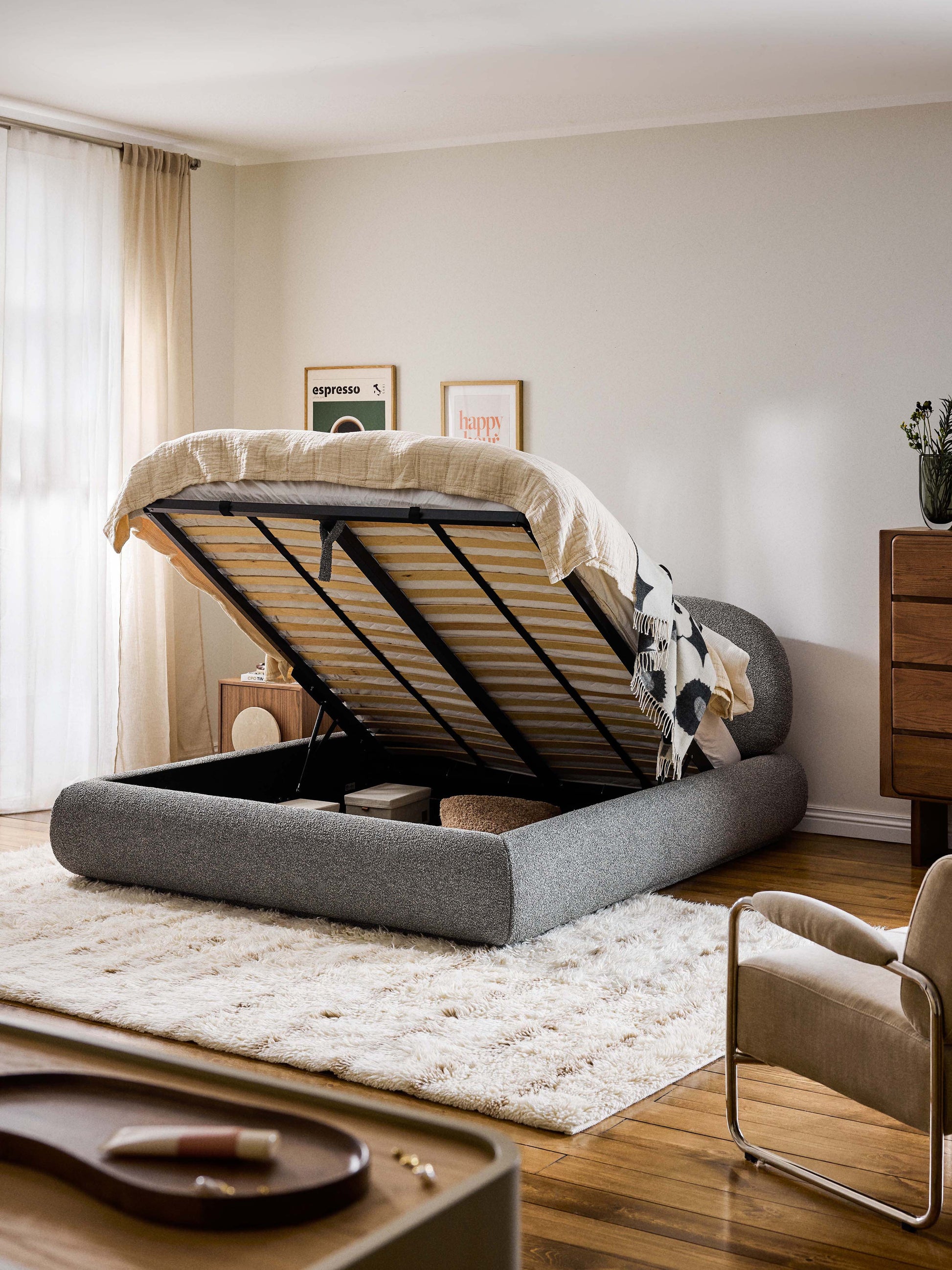 Alba Upholstered Bed in Bouclé with Storage