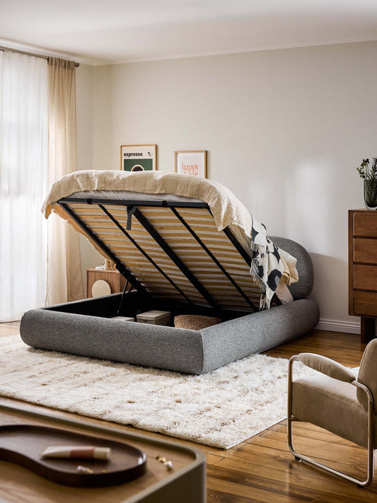 Alba Upholstered Bed in Bouclé with Storage