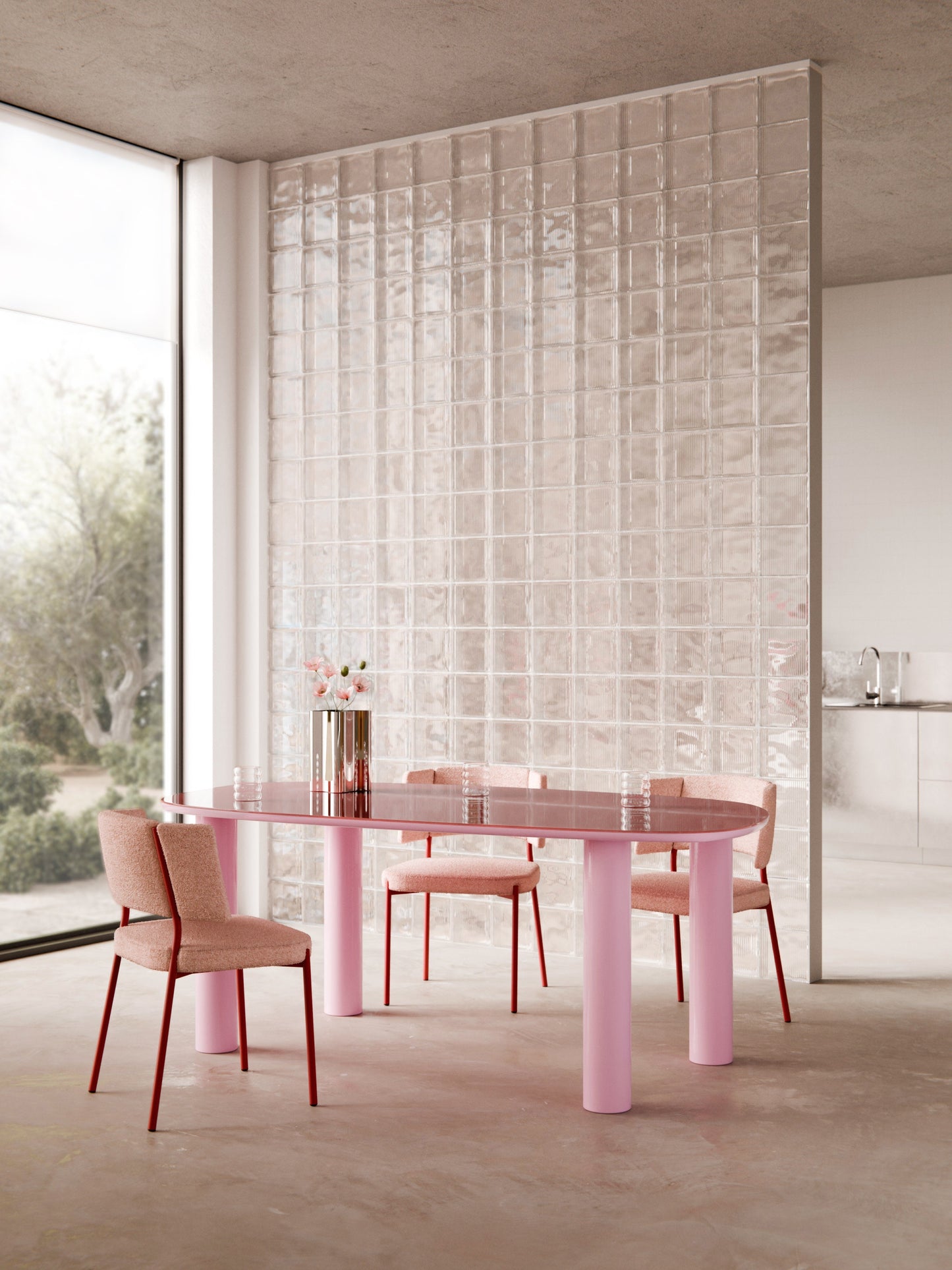 Beni Organic Dining Table with Glass Top, Measuring 200 x 110 cm