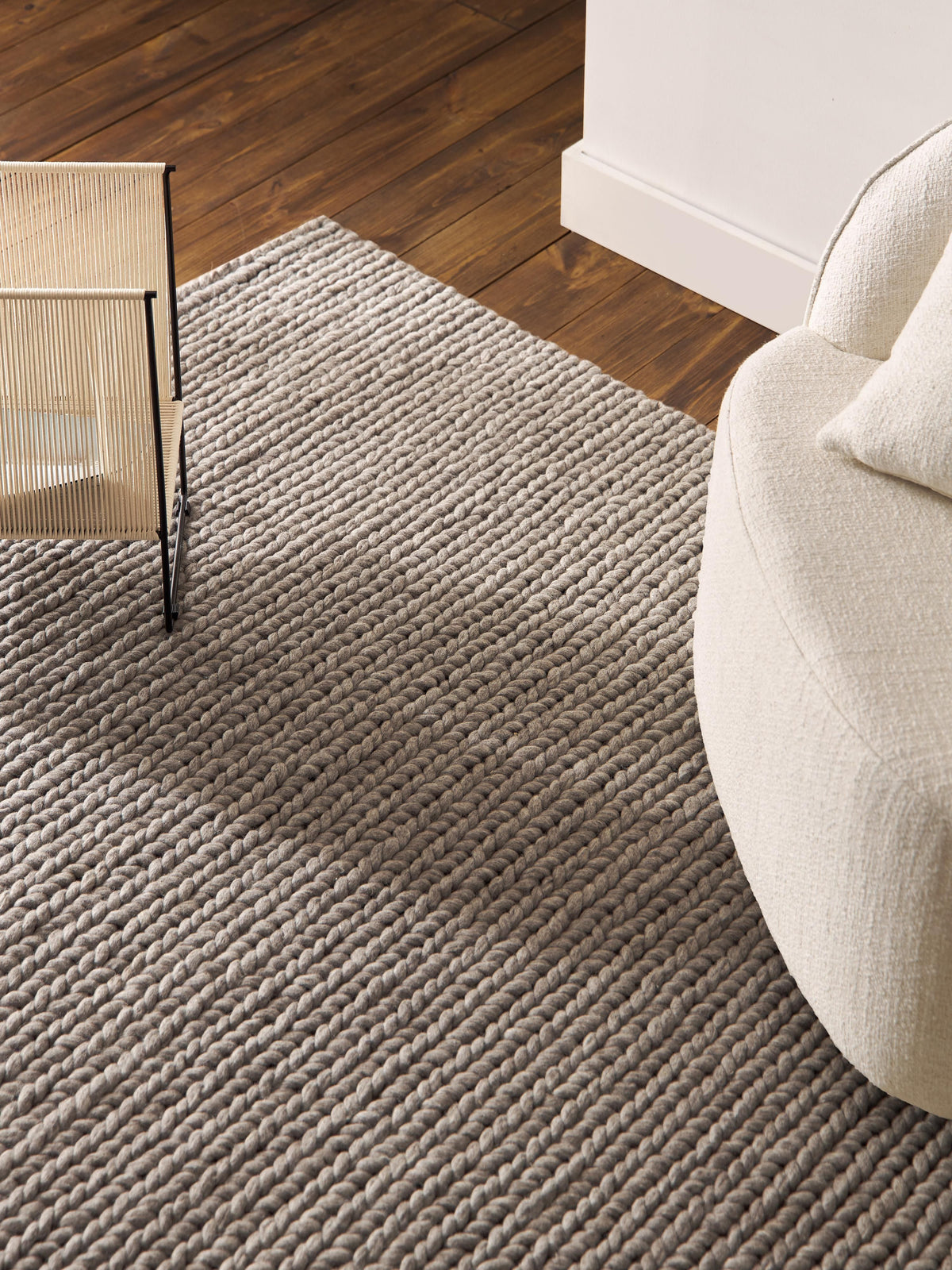 Bruna Rug in Wool, Handmade, with Braided Texture