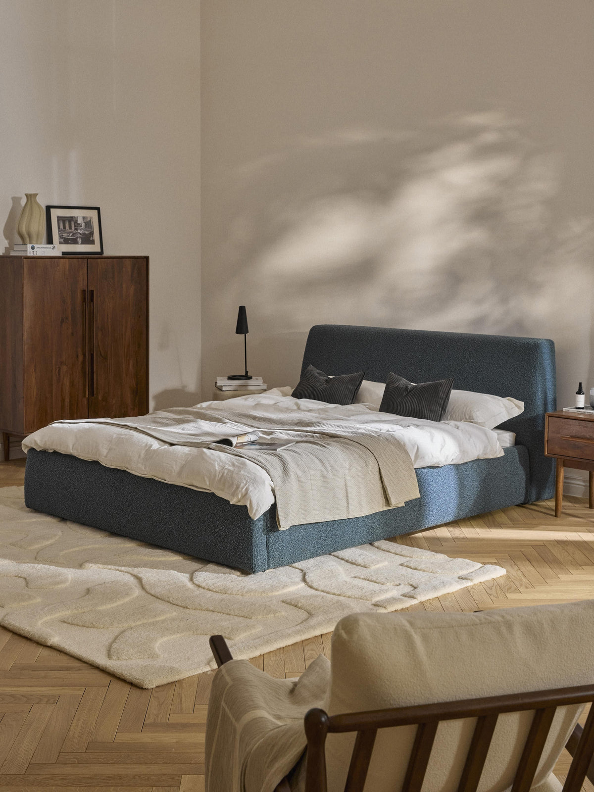 Cloud Bed in Bouclé, Upholstered