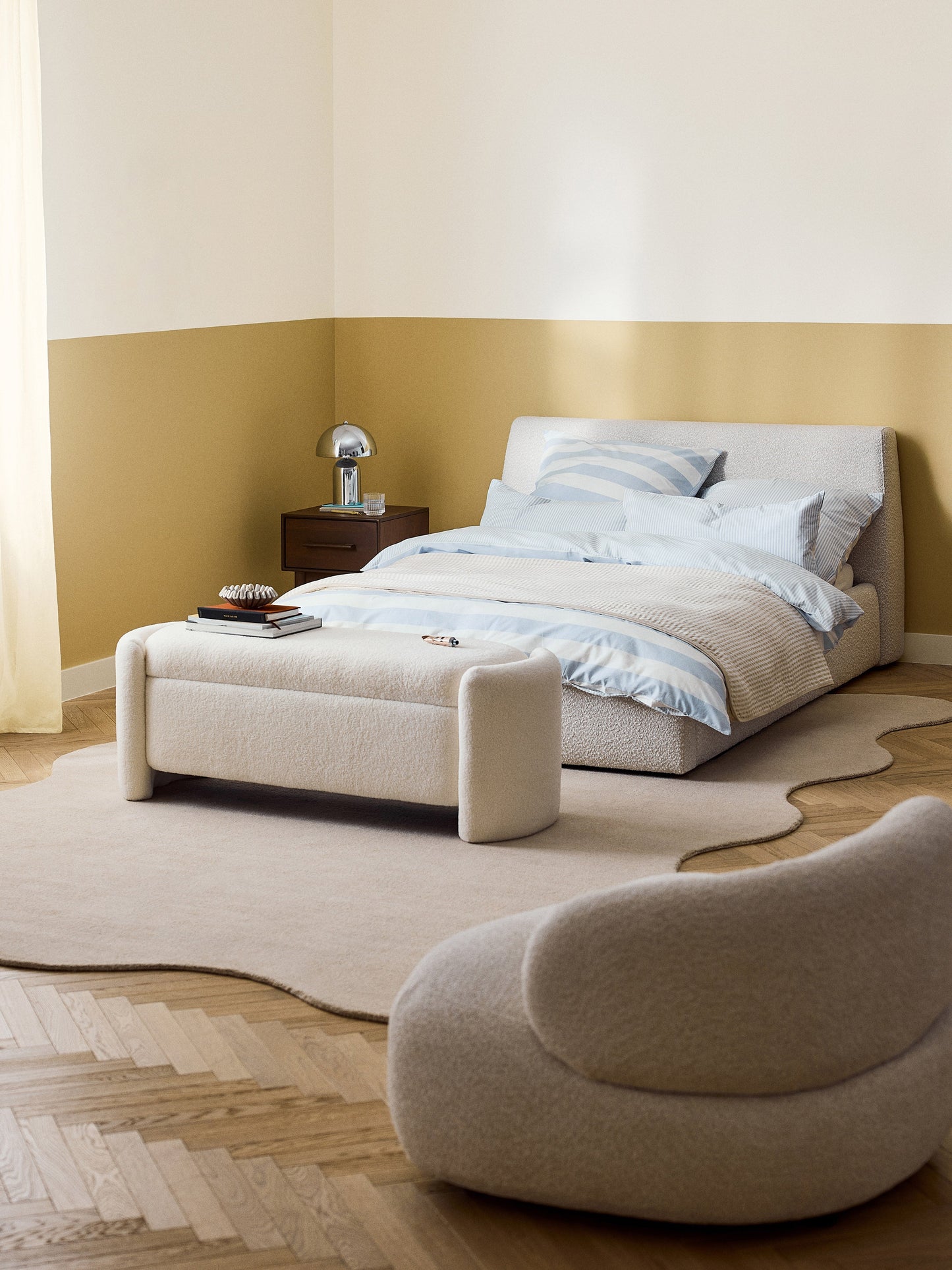 Cloud Bed in Bouclé, Upholstered