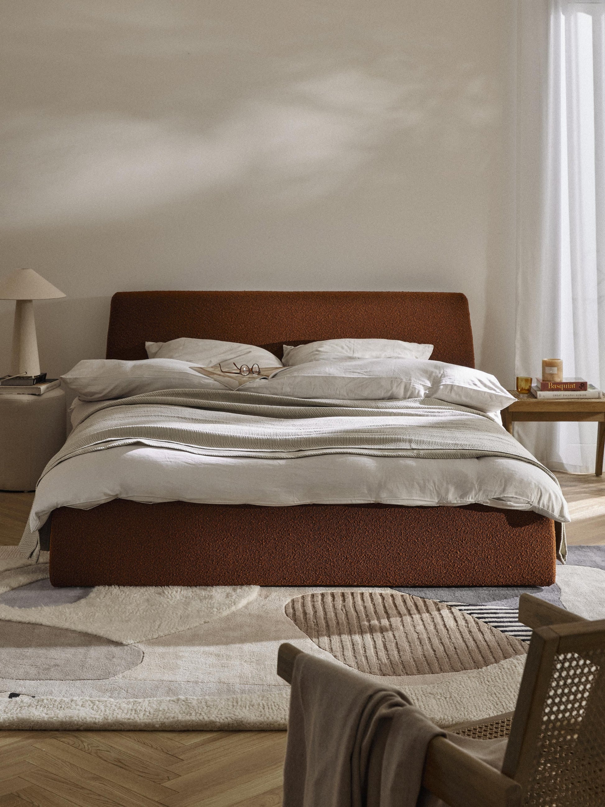 Cloud Upholstered Bed in Bouclé with Storage