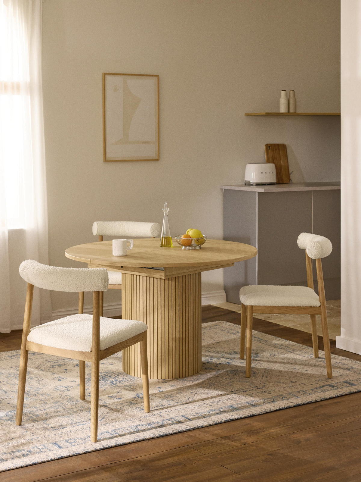 Filo Extending Dining Table with Grooved Texture, 120 - 160 x 75 cm
