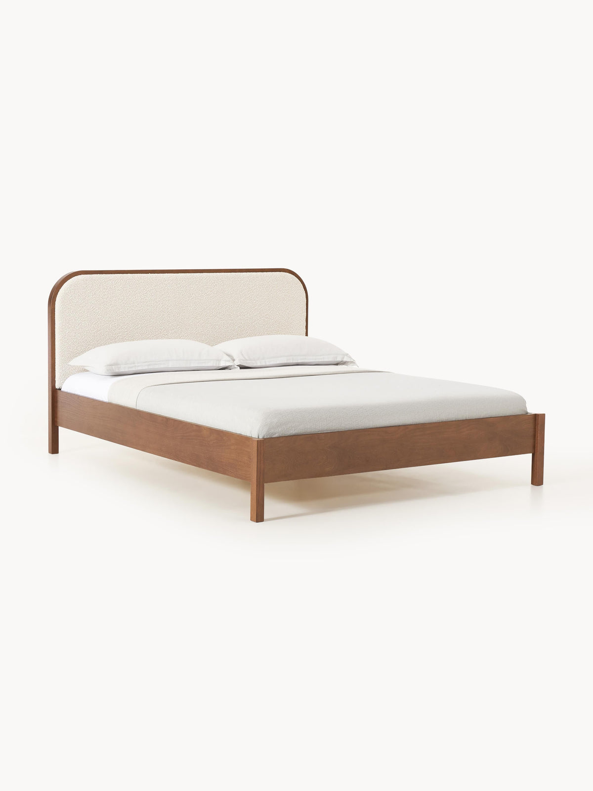 Jones Wooden Bedstead with Bouclé Headboard