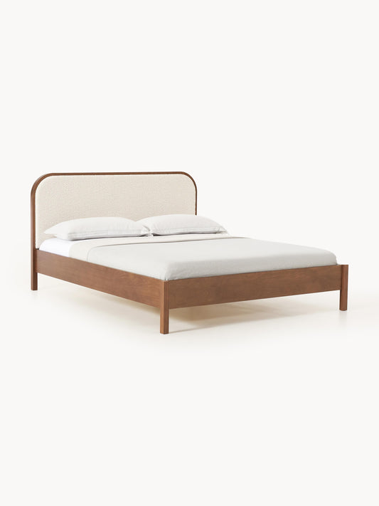 Jones Wooden Bedstead with Bouclé Headboard