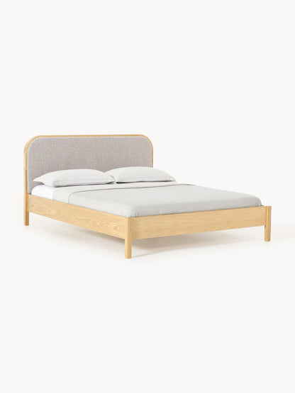 Jones Wooden Bedstead with Bouclé Headboard