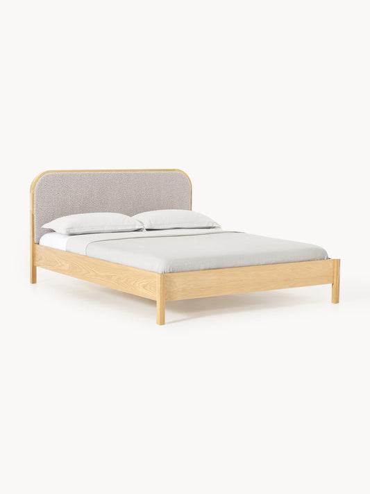 Jones Wooden Bedstead with Bouclé Headboard