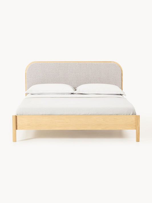 Jones Wooden Bedstead with Bouclé Headboard
