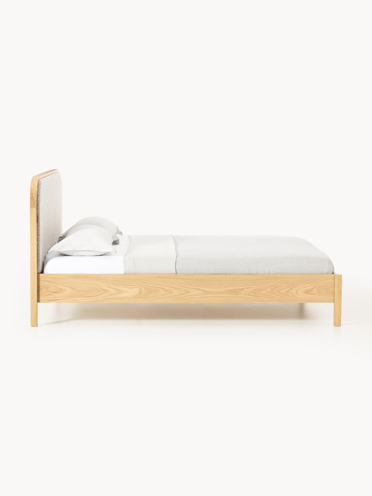 Jones Wooden Bedstead with Bouclé Headboard