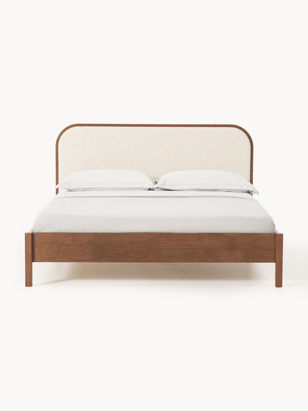 Jones Wooden Bedstead with Bouclé Headboard