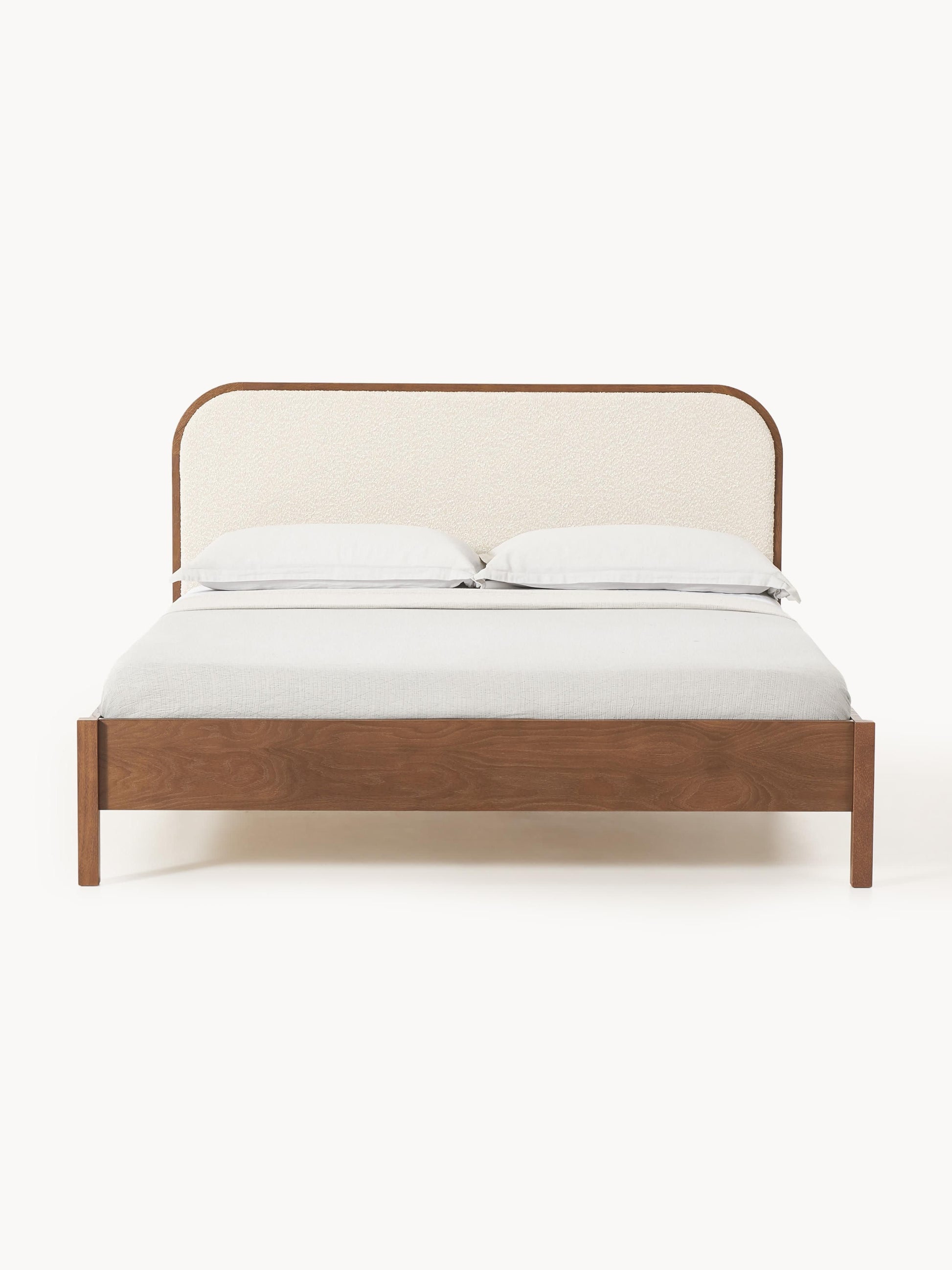 Jones Wooden Bedstead with Bouclé Headboard