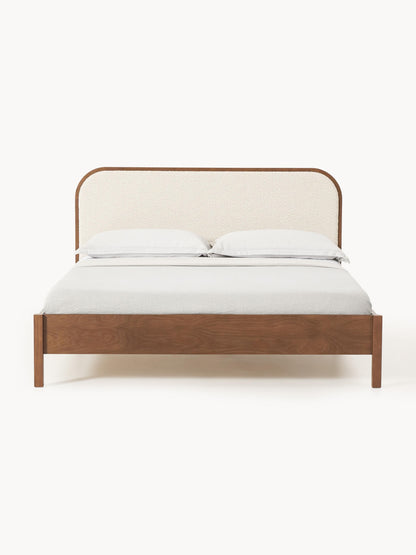 Jones Wooden Bedstead with Bouclé Headboard