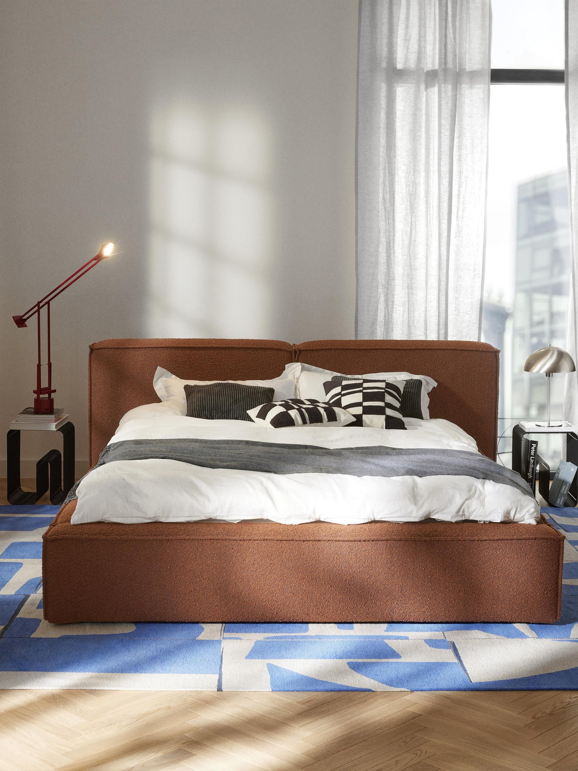 Lennon Upholstered Bed in Bouclé with Storage