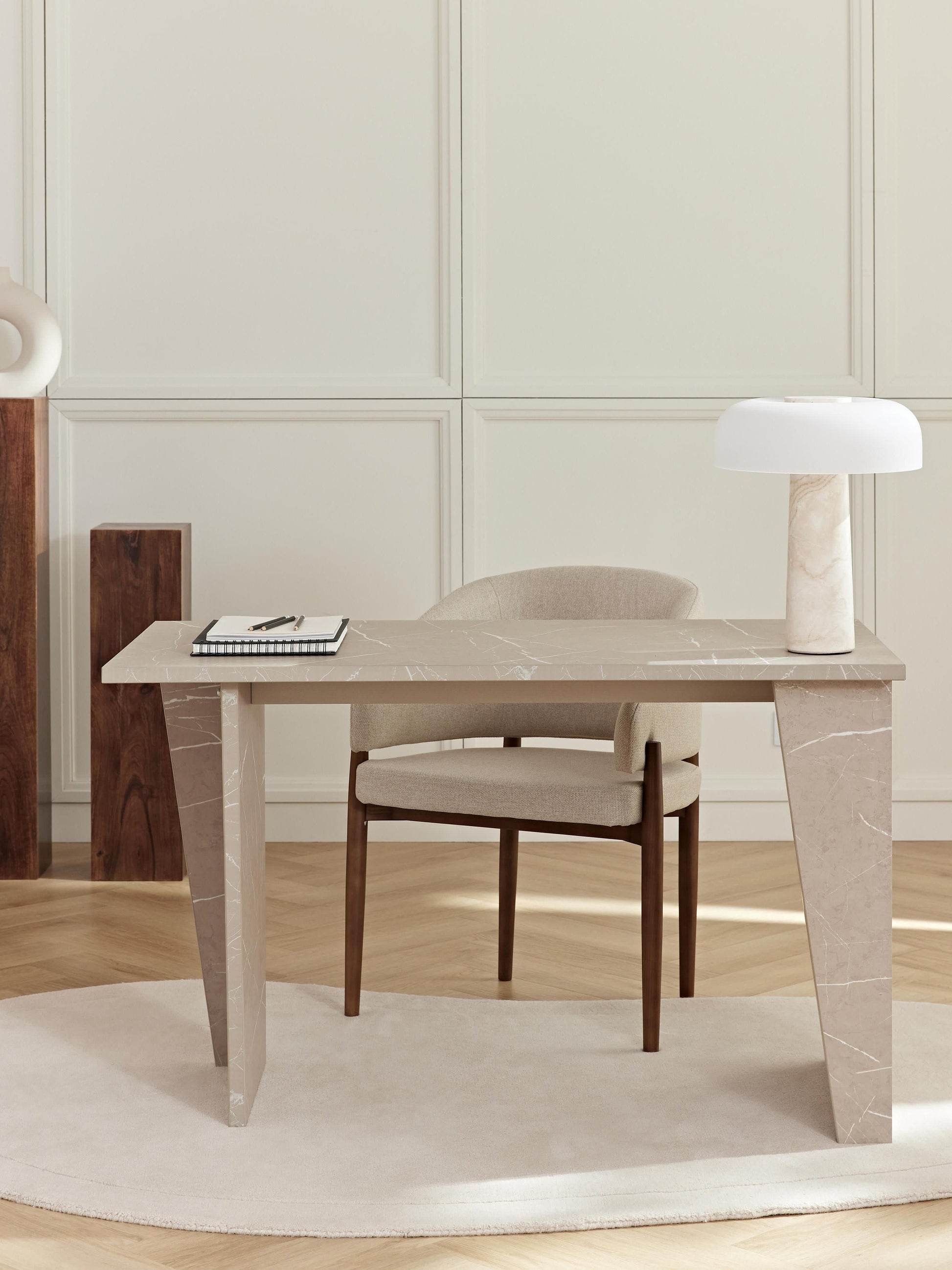 Liam Desk, Travertine-Look Finish