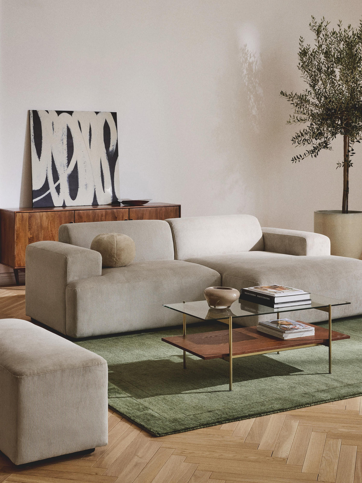 Melva Corner Sofa in Corduroy (3-Seater)