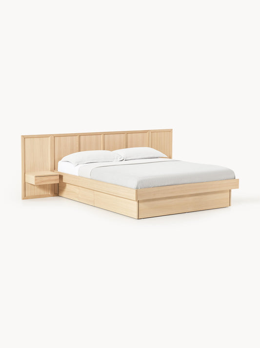 Nanto Bed with Bedside Tables and Headboard, in Wood