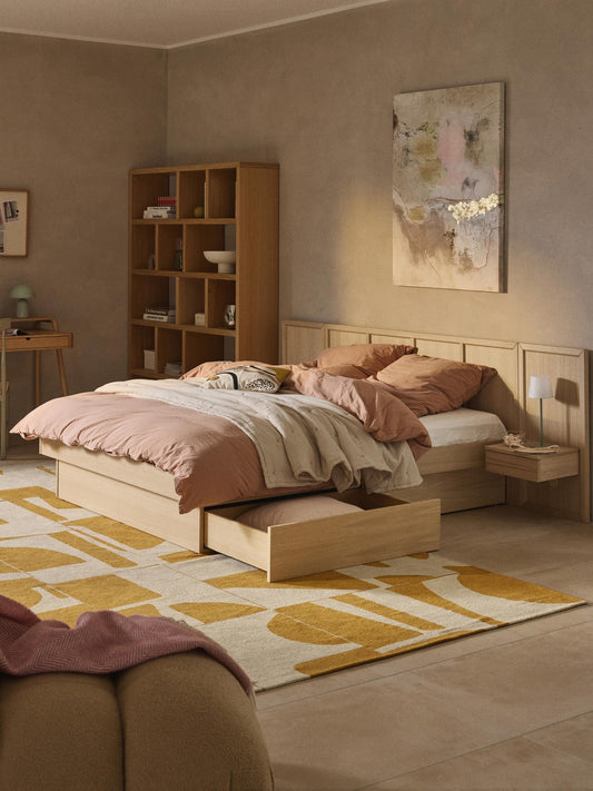 Nanto Bed with Bedside Tables and Headboard, in Wood