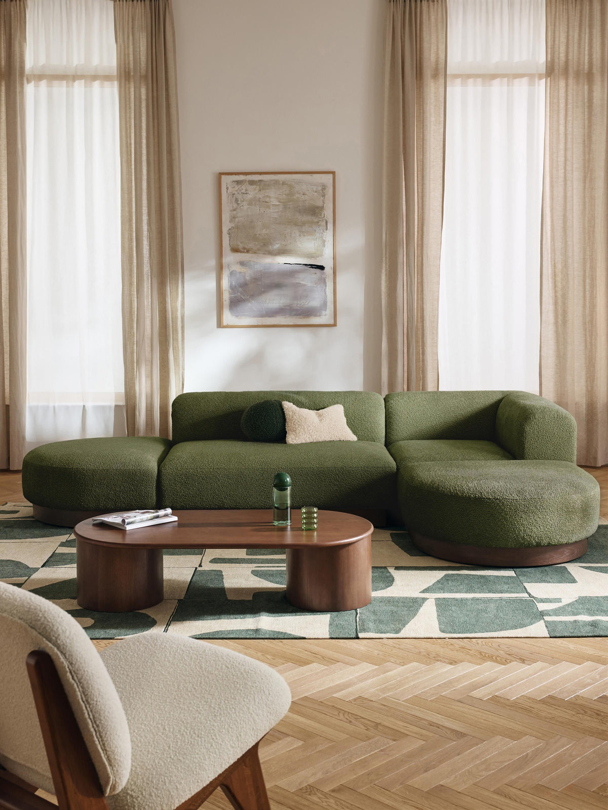 Natalie Modular Corner Settee in Teddy Bouclé