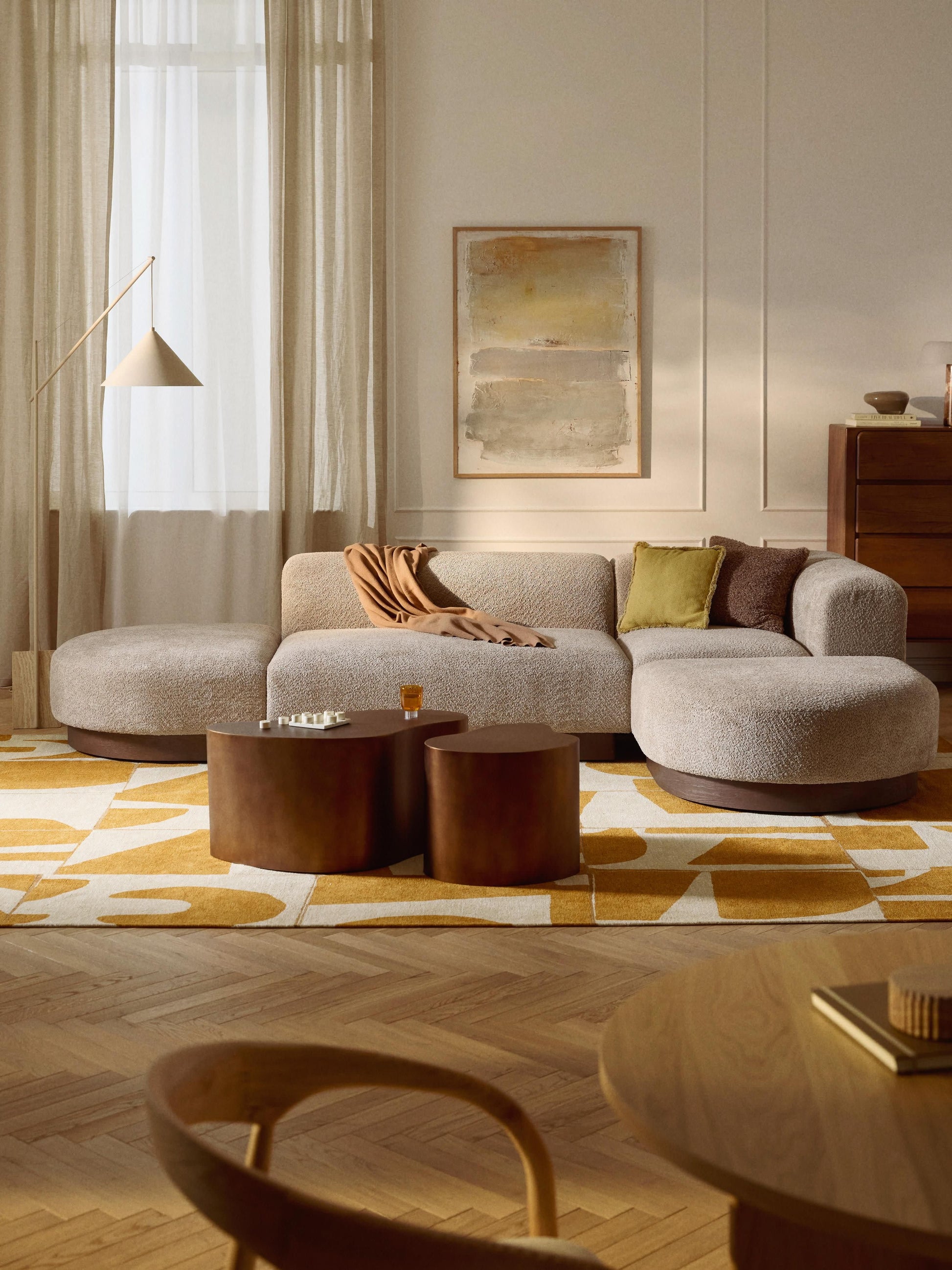 Natalie Modular Corner Settee in Teddy Bouclé