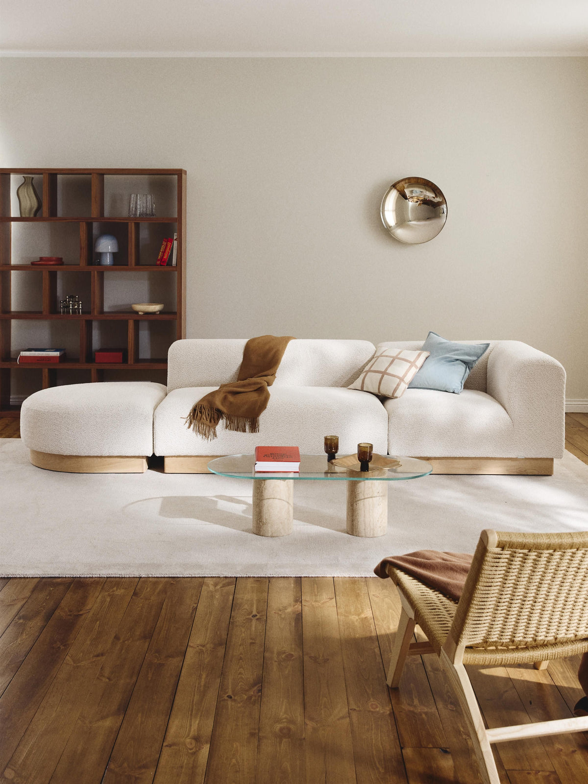Natalie Ottoman with Stool, Modular, in Teddy Bouclé (Left/Right)