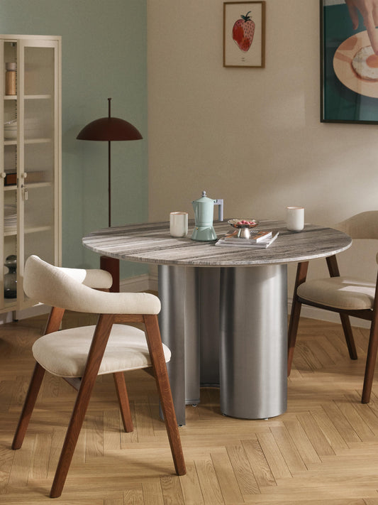 Noam Round Dining Table with Marble Tabletop, Measuring Ø 120 cm