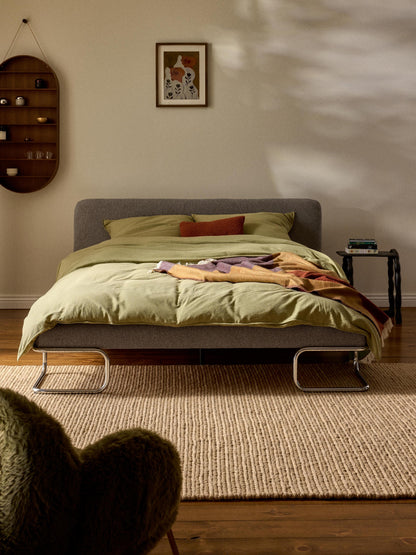 Olina Upholstered Bed in Bouclé with Metal Legs