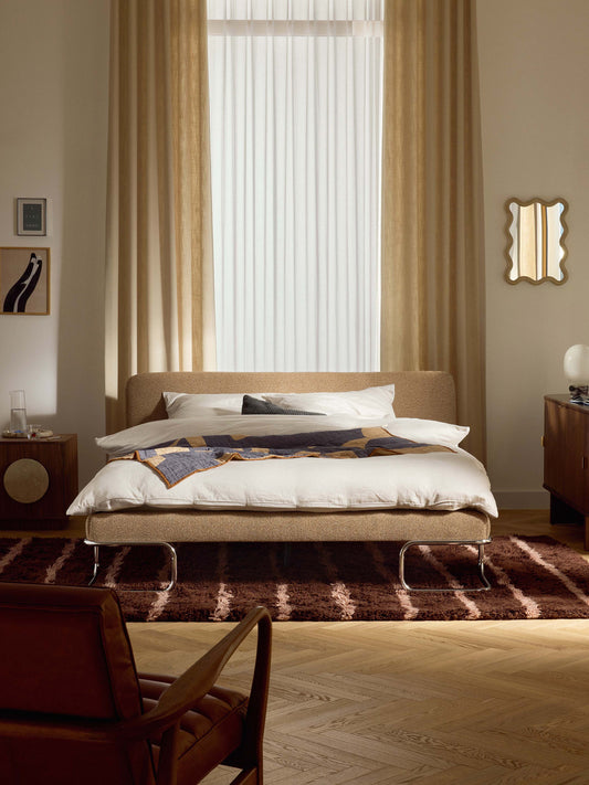 Olina Upholstered Bed in Bouclé with Metal Legs