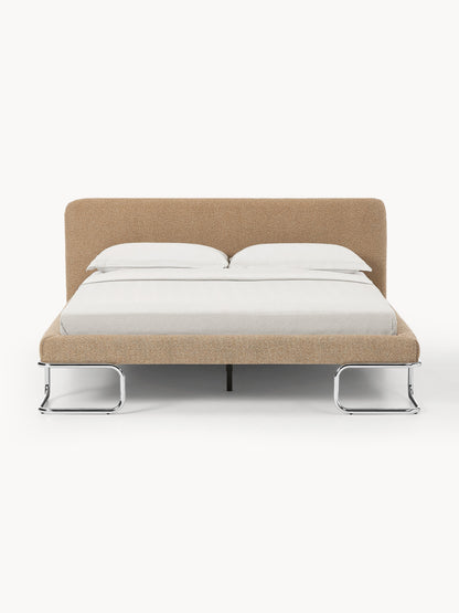 Olina Upholstered Bed in Bouclé with Metal Legs