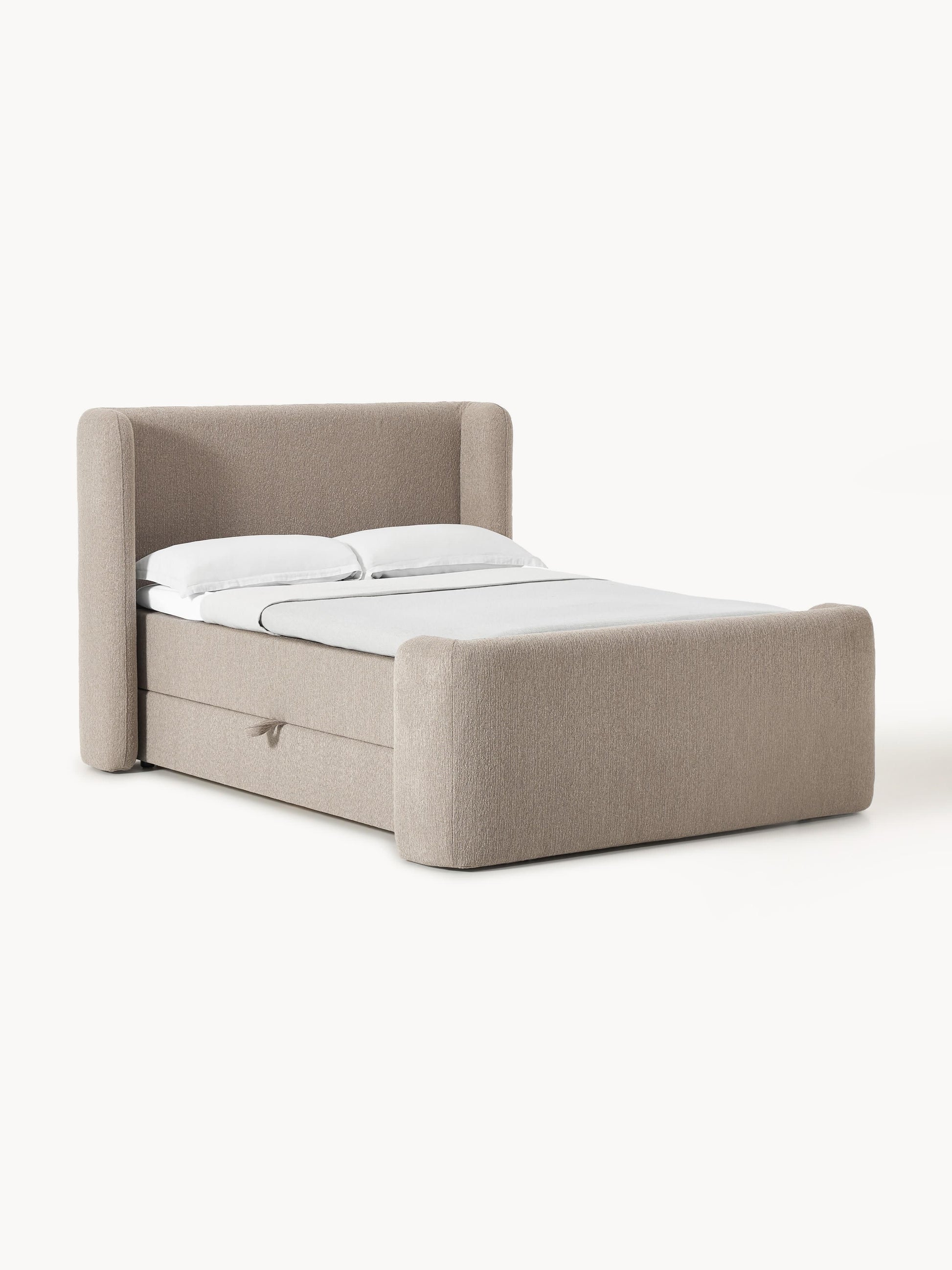 Perla Box Spring Bed, Bouclé, with Storage