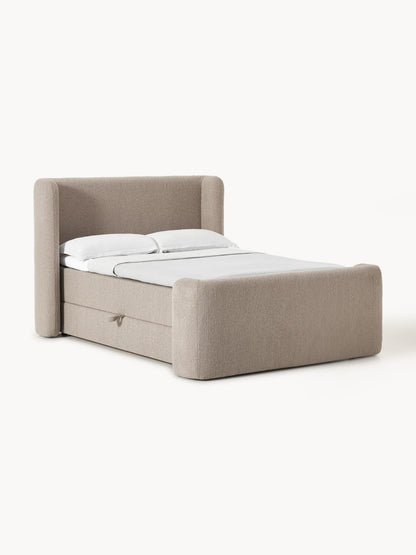 Perla Box Spring Bed, Bouclé, with Storage
