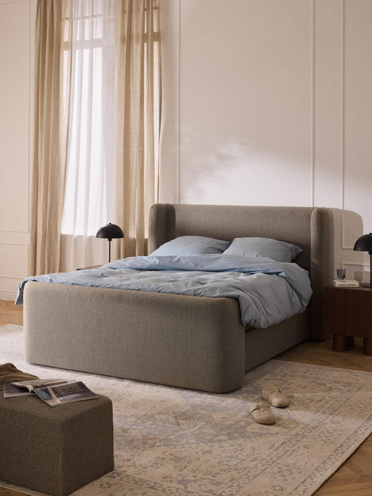 Perla Box Spring Bed Frame, Bouclé