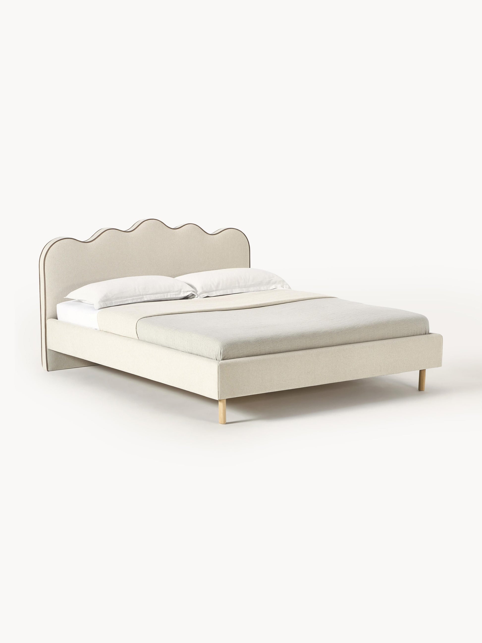 Romy Upholstered Bed Frame, Wavy Headboard