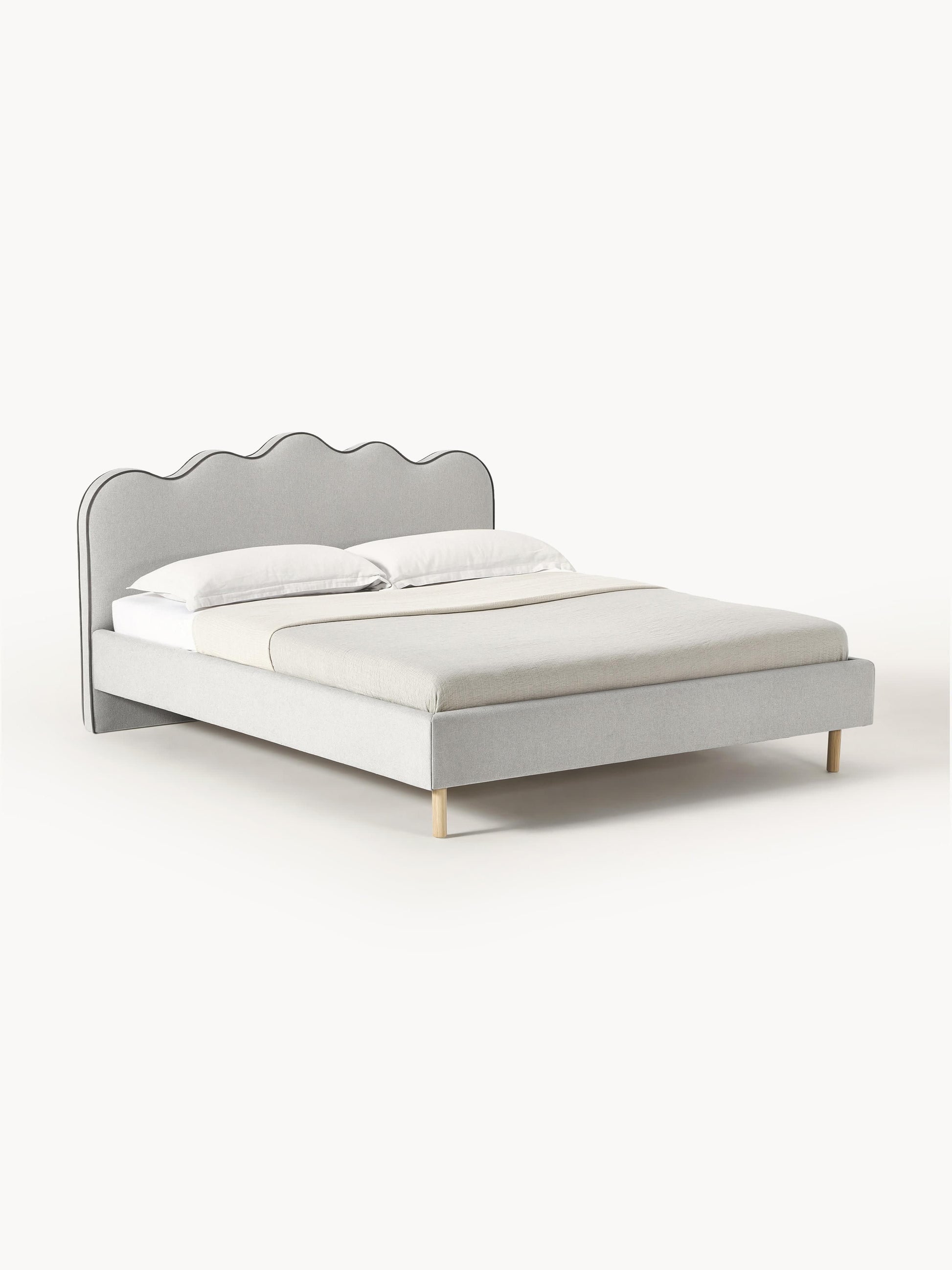 Romy Upholstered Bed Frame, Wavy Headboard