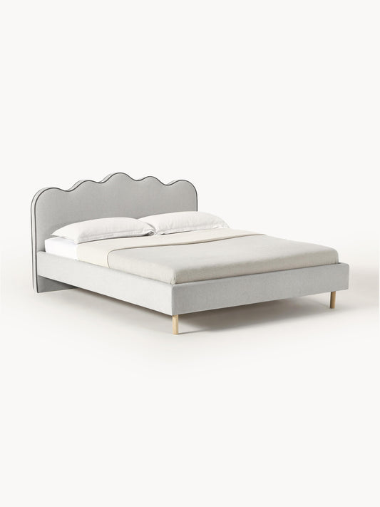 Romy Upholstered Bed Frame, Wavy Headboard