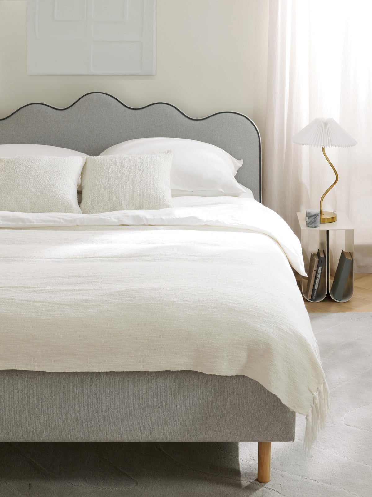 Romy Upholstered Bed Frame, Wavy Headboard