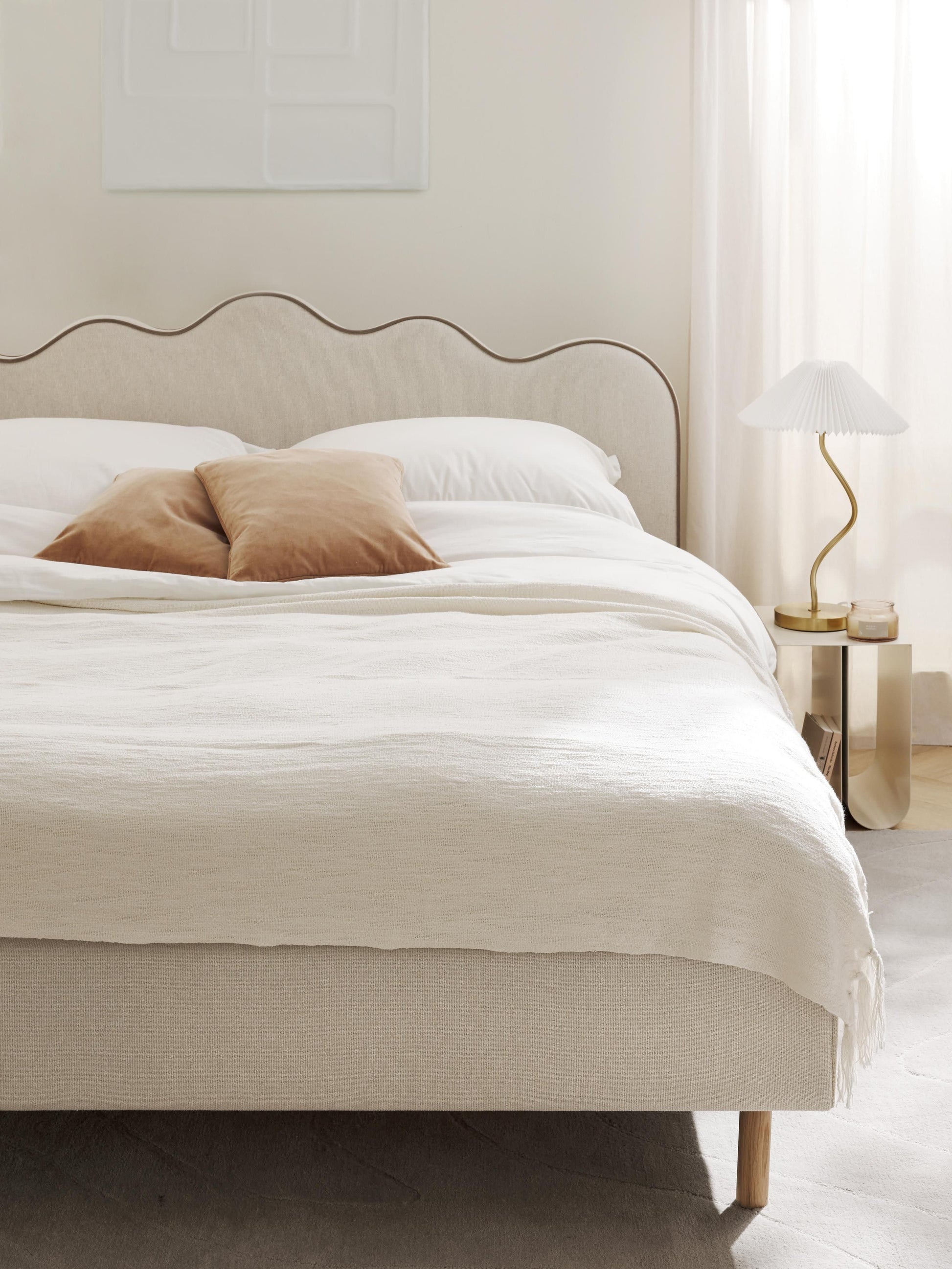 Romy Upholstered Bed Frame, Wavy Headboard