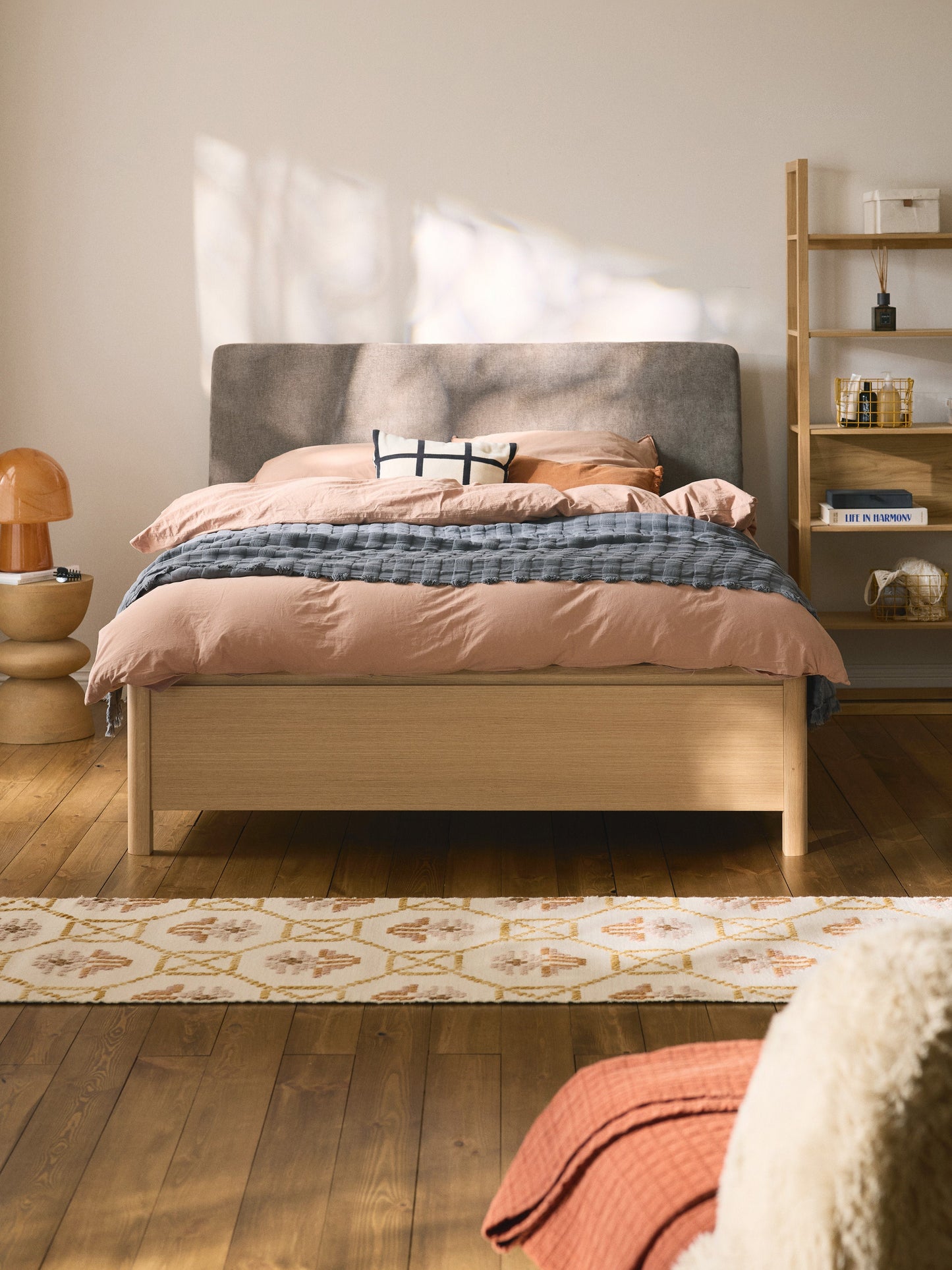 Santiago Wooden Bedstead with Upholstered Headboard and Drawers
